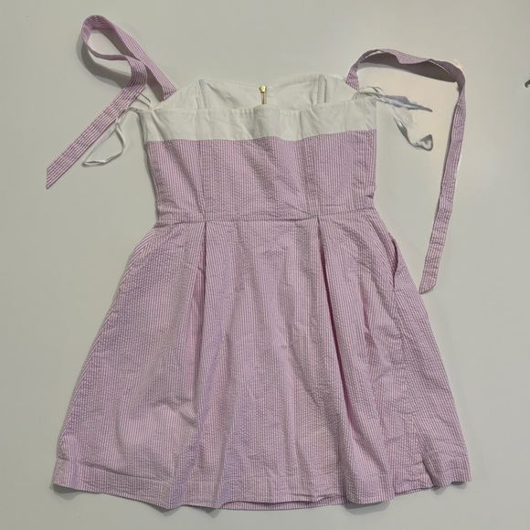 Lilly Pulitzer Pink Seersucker Strapless Dress Tie Straps Zip Front Sz 8 GUC - Picture 3 of 5